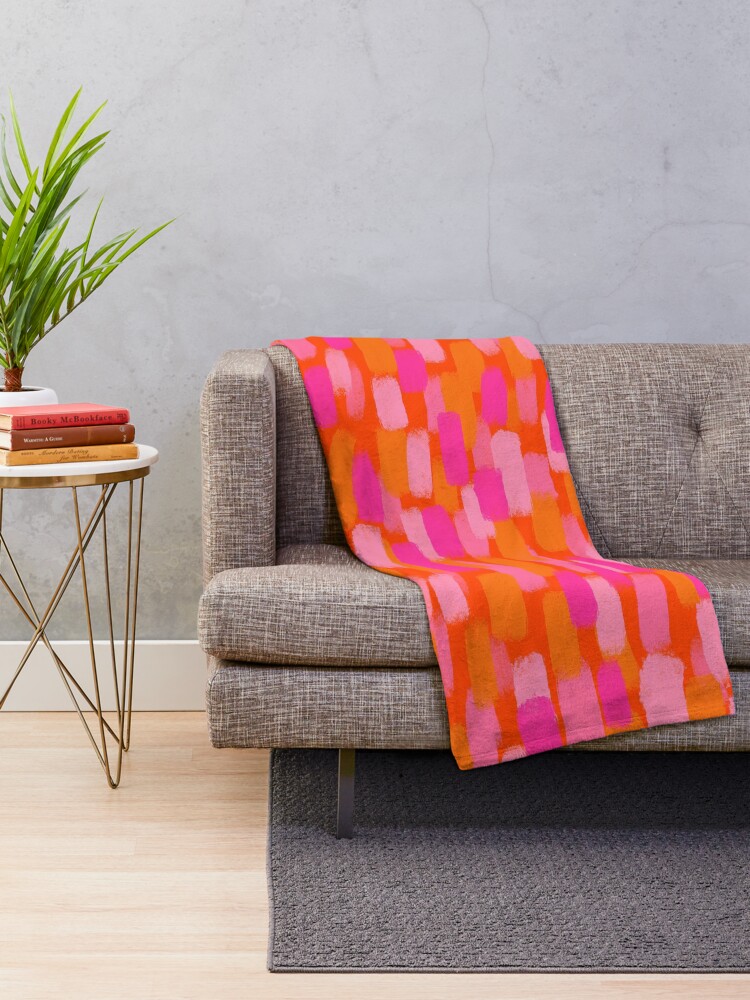 Abstract Pink and Orange Paint Brush Effect Throw Blanket