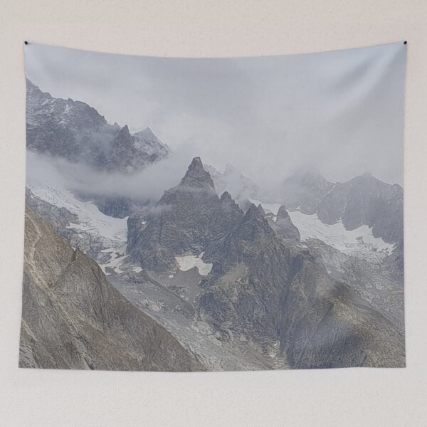 Item preview, Jagged mountain tops, haze and clouds - greys, green, blue, white. Mountains near Courmayeur, Italy. designed and sold by JellyBeenzz.