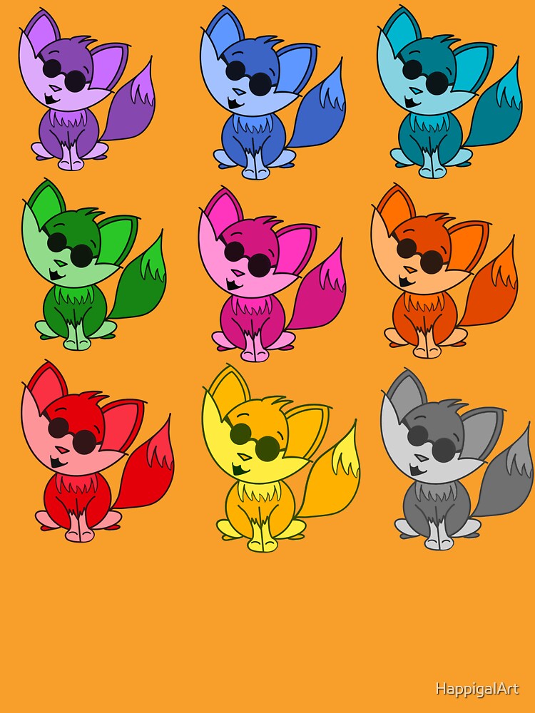 Cute Cool Foxes Babies Rainbow Multi by HappigalArt