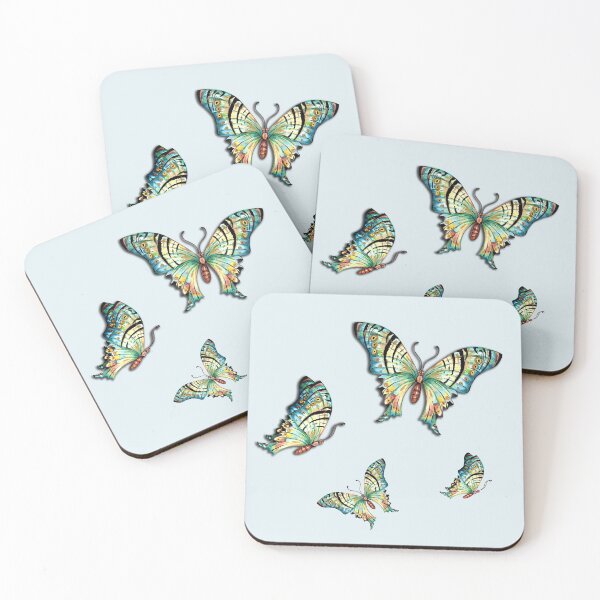 Item preview, Watercolor Blue Butterflies on Aqua Blue designed and sold by Sharon Schwalbe.