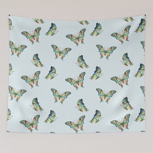 Item preview, Watercolor Blue Butterflies on Aqua Blue designed and sold by Sharon Schwalbe.