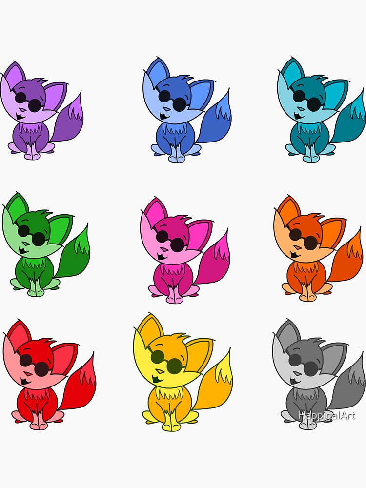 Cute Cool Foxes Babies Rainbow Stickers by HappigalArt