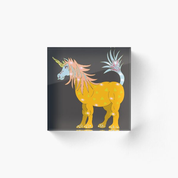 Mystical Magical Unicorn Yellow Acrylic Block