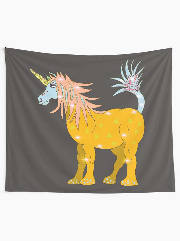 Alternate view of Mystical Magical Unicorn Yellow Tapestry