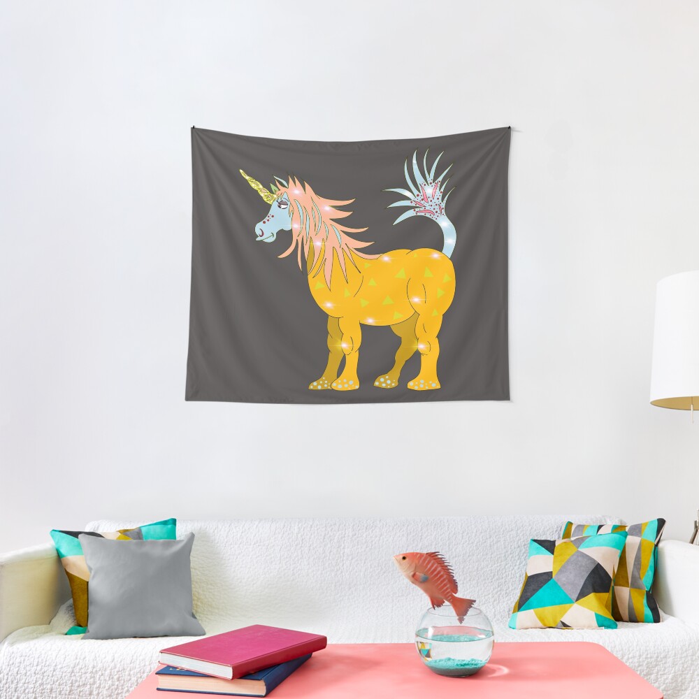 Mystical Magical Unicorn Yellow Tapestry