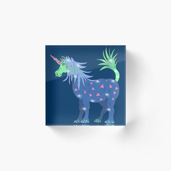 Mystical Magical Unicorn Blue Acrylic Block