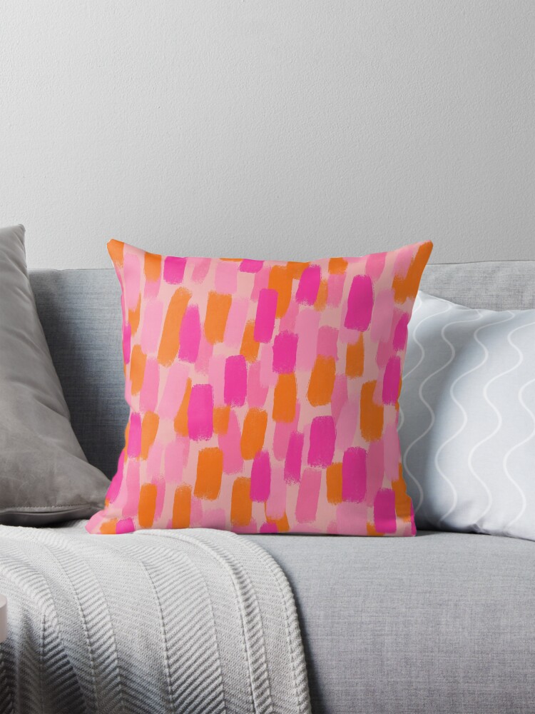 Thumbnail 1 of 4, Pillow, Abstract, Pink with Orange, Paint Brush Effect designed and sold by OneThreeSix.