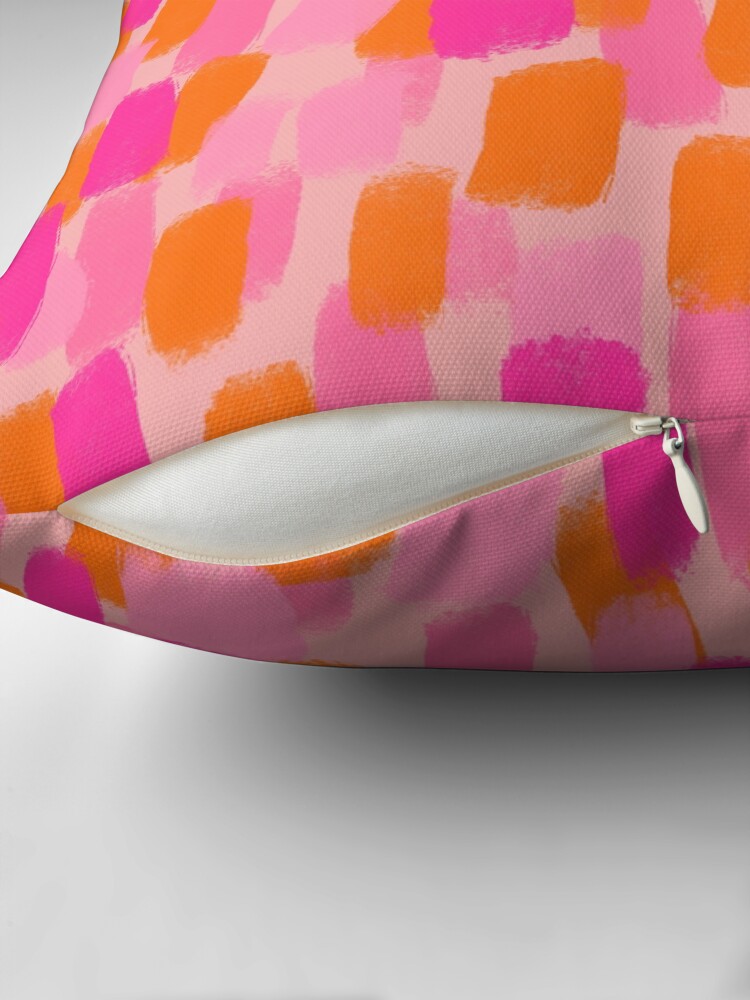 Thumbnail 2 of 4, Pillow, Abstract, Pink with Orange, Paint Brush Effect designed and sold by OneThreeSix.