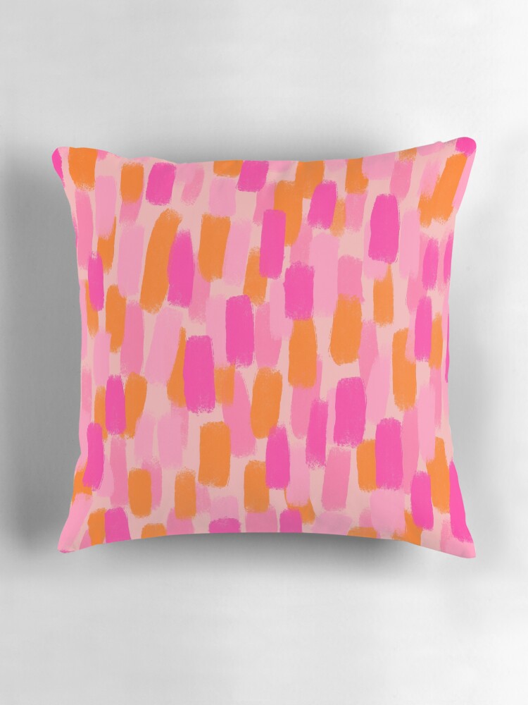 Thumbnail 3 of 4, Pillow, Abstract, Pink with Orange, Paint Brush Effect designed and sold by OneThreeSix.