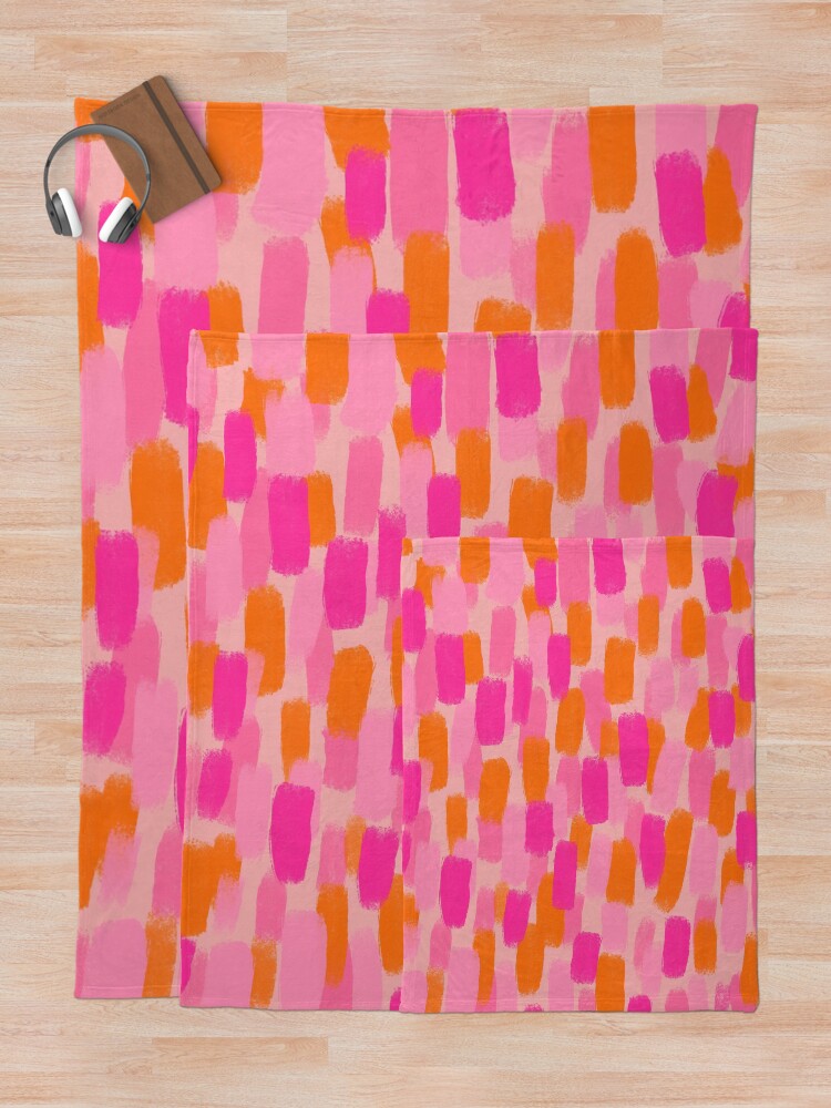 Thumbnail 5 of 6, Throw Blanket, Abstract, Pink with Orange, Paint Brush Effect designed and sold by OneThreeSix.