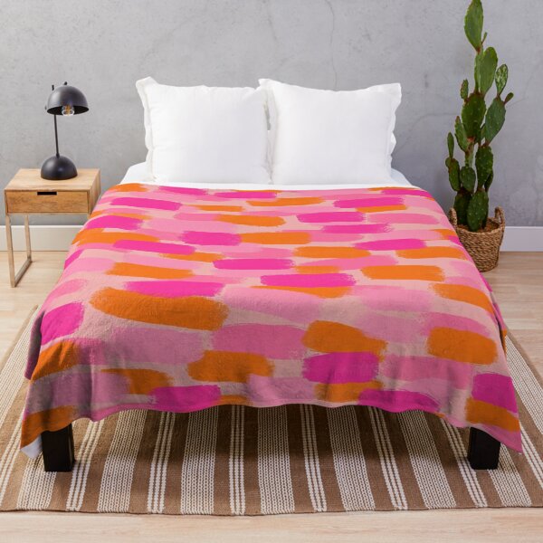 Abstract, Pink with Orange, Paint Brush Effect Throw Blanket