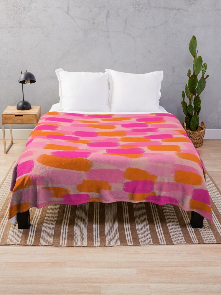 Thumbnail 1 of 6, Throw Blanket, Abstract, Pink with Orange, Paint Brush Effect designed and sold by OneThreeSix.