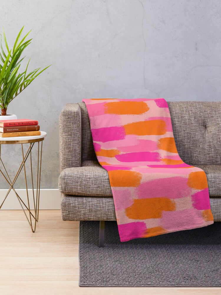 Thumbnail 2 of 6, Throw Blanket, Abstract, Pink with Orange, Paint Brush Effect designed and sold by OneThreeSix.