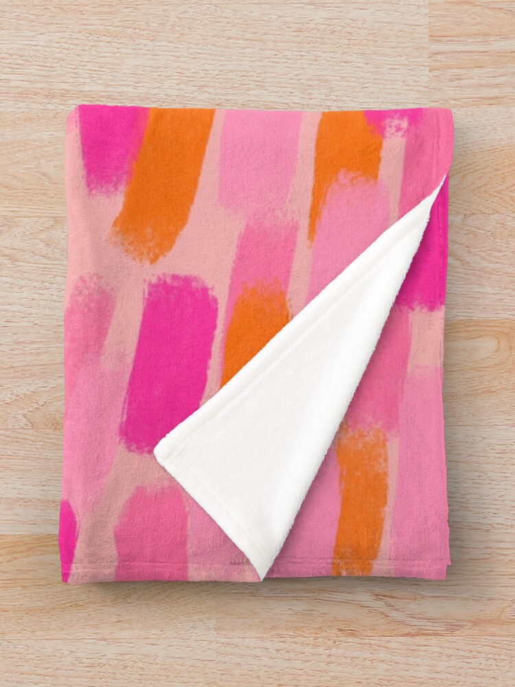Thumbnail 3 of 6, Throw Blanket, Abstract, Pink with Orange, Paint Brush Effect designed and sold by OneThreeSix.