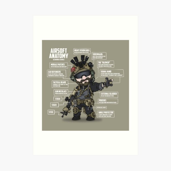 AIRSOFT ANATOMY (white writing) Art Print