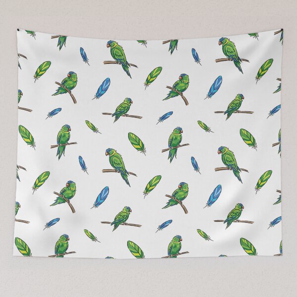 Item preview, Green parrots and colorful feathers pattern designed and sold by AleksOrel.