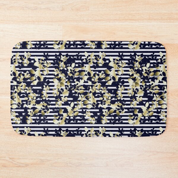 Item preview, Black and pale golden leaves on black pale pink stripes  designed and sold by GittaG74.