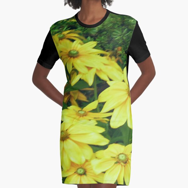 Beautiful Yellow Black-Eyed Susan Flowers - Cute Floral Graphic T-Shirt Dress