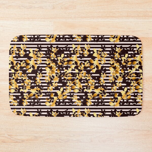 Item preview, Black and vibrant golden leaves on black pink stripes  designed and sold by GittaG74.