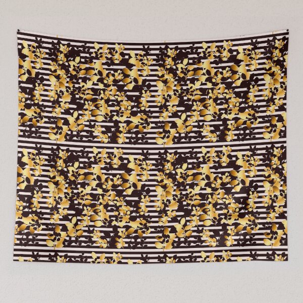 Item preview, Black and vibrant golden leaves on black pink stripes  designed and sold by GittaG74.