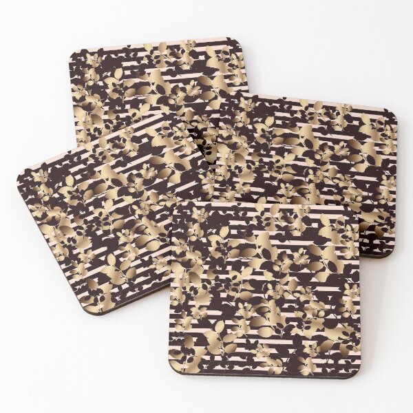 Item preview, Black and dark golden leaves on black pink stripes  designed and sold by GittaG74.