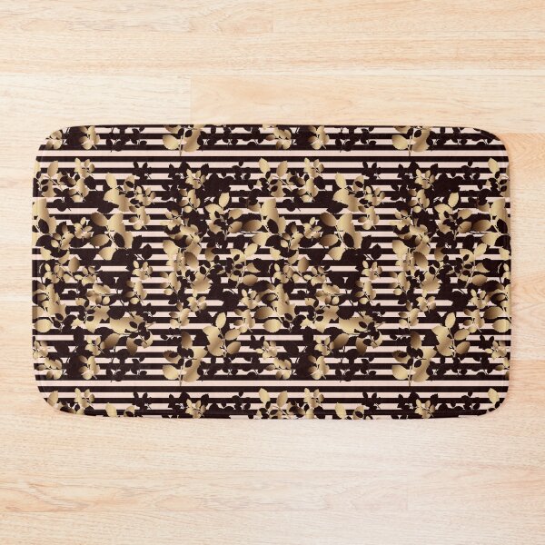 Item preview, Black and dark golden leaves on black pink stripes  designed and sold by GittaG74.