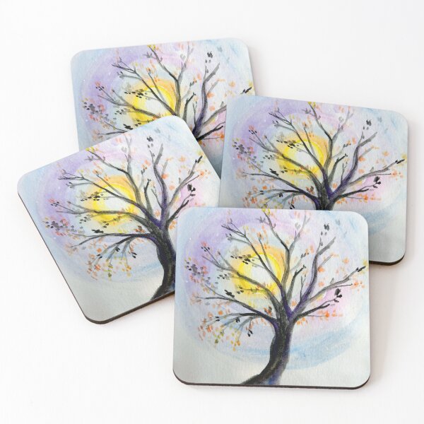 Item preview, autumn tree in the moonlight silhouette watercolor designed and sold by Stephanie  Skeem.