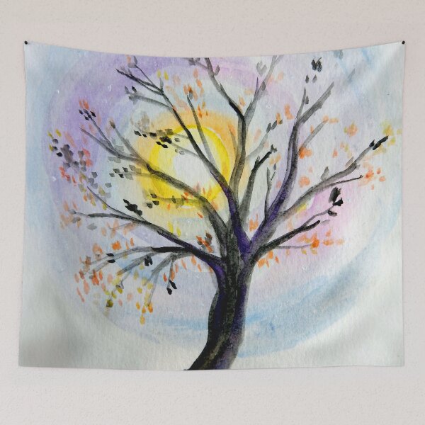 Item preview, autumn tree in the moonlight silhouette watercolor designed and sold by Stephanie  Skeem.