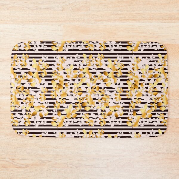 Item preview, Pink and vibrant golden leaves on black pink stripes  designed and sold by GittaG74.
