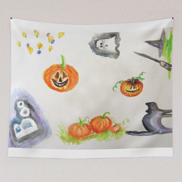 Item preview, Fun watercolor pumpkin halloween pattern designed and sold by Stephanie  Skeem.