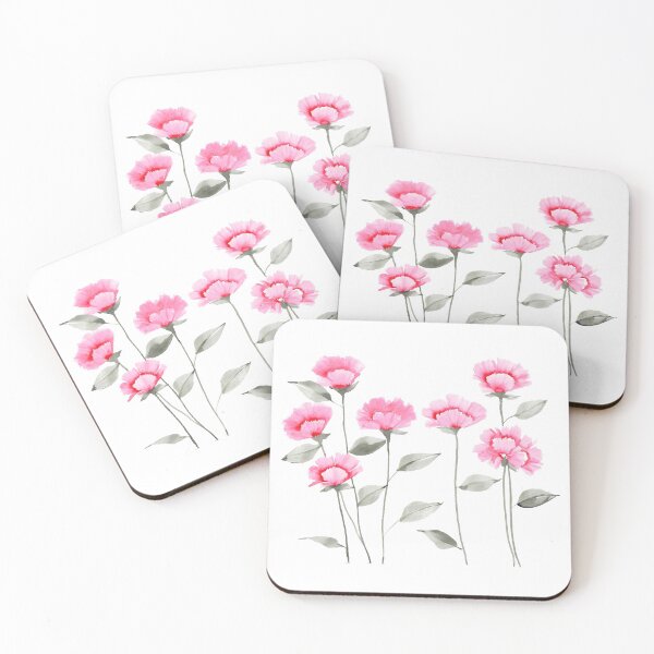 Item preview, Pink Watercolor Flowers, Carnations, Leaves, Stems, Watercolor Painting designed and sold by littrellart.