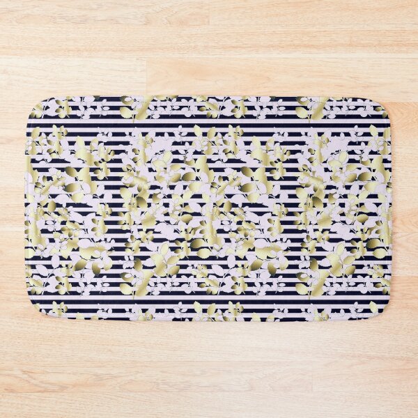 Item preview, Pale pink and golden leaves on black pink stripes  designed and sold by GittaG74.