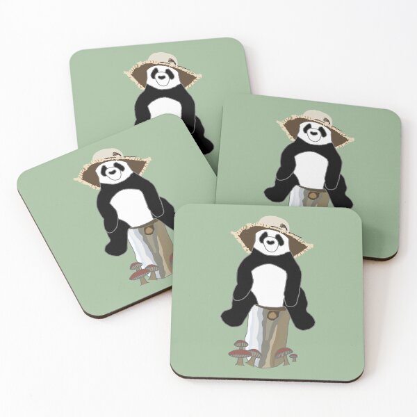 Item preview, Panda with Hat on Tree Stump with Mushrooms designed and sold by designsbyad.