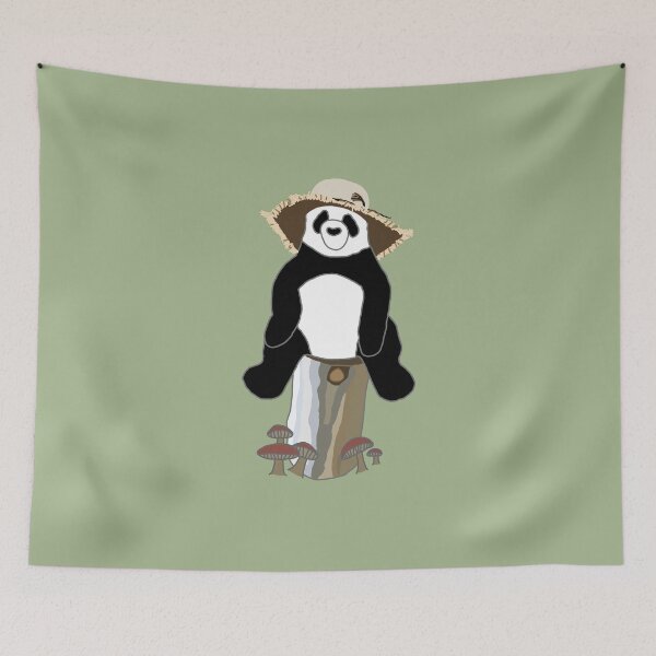 Item preview, Panda with Hat on Tree Stump with Mushrooms designed and sold by designsbyad.