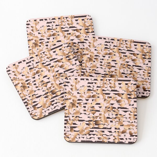 Item preview, Pink and rose golden leaves on black pink stripes  designed and sold by GittaG74.