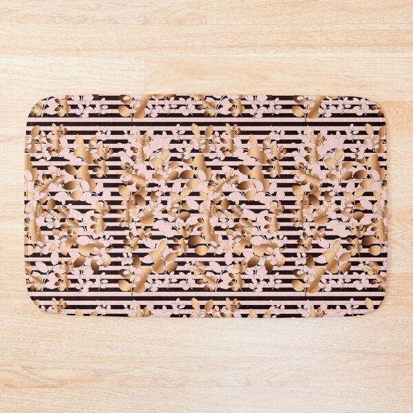 Item preview, Pink and rose golden leaves on black pink stripes  designed and sold by GittaG74.
