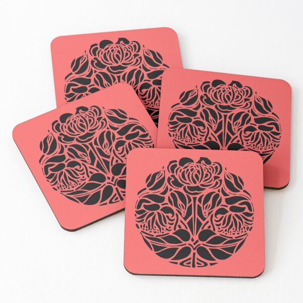 Item preview, Art Nouveau Blooms and Buds Black on Red designed and sold by AlteredAtelier.