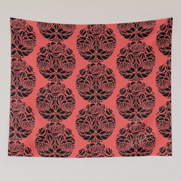 Item preview, Art Nouveau Blooms and Buds Black on Red designed and sold by AlteredAtelier.