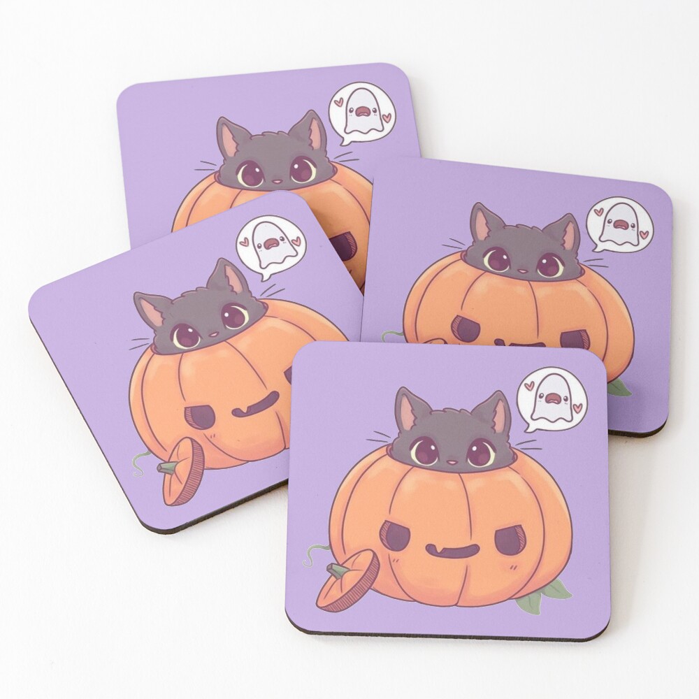 Pumpkin Kitty - Original Gray Coasters (Set of 4)