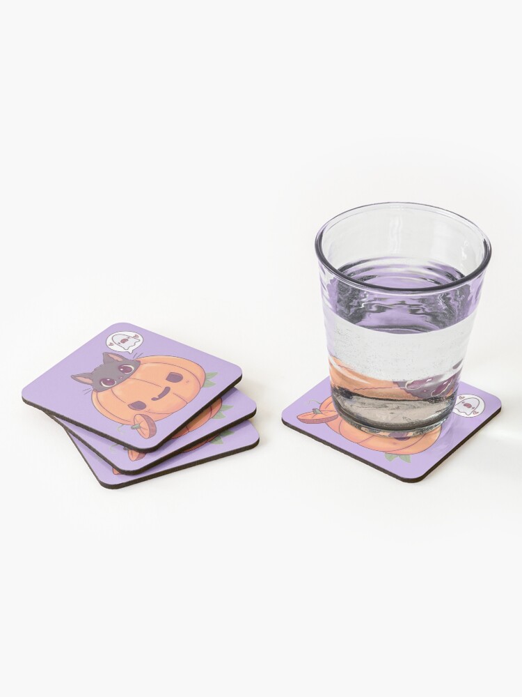 Alternate view of Pumpkin Kitty - Original Gray Coasters (Set of 4)