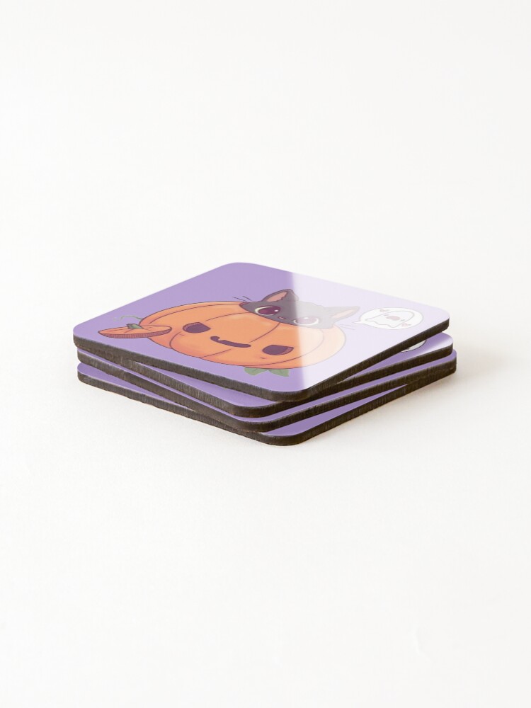 Alternate view of Pumpkin Kitty - Original Gray Coasters (Set of 4)