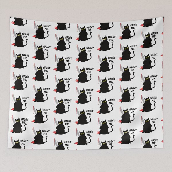 Item preview, Murderous cat holding knife. Funny black Halloween cat wasn't me designed and sold by ReluctantChickn.