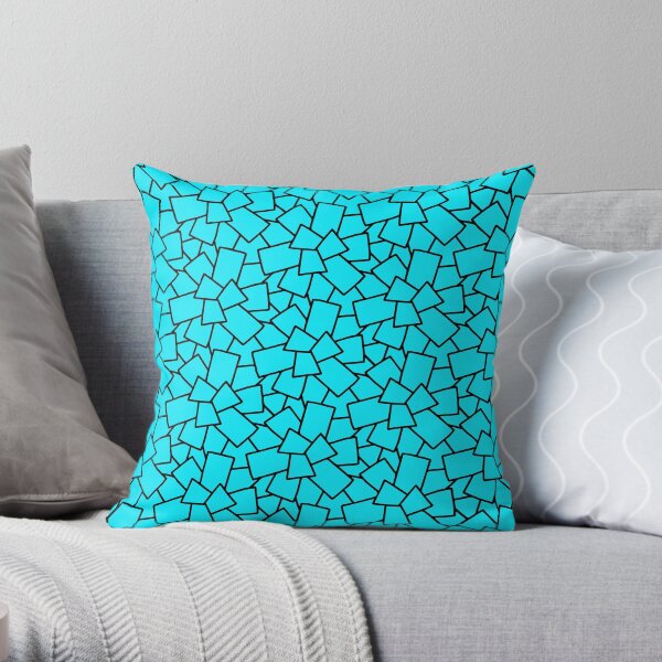 Tiles Abstract Black and White- Neon Blue Throw Pillow