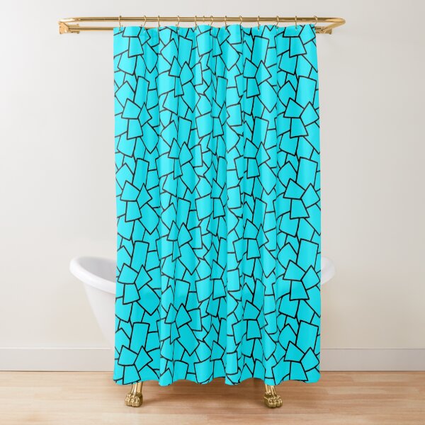 Tiles Abstract Black and White- Neon Blue Shower Curtain