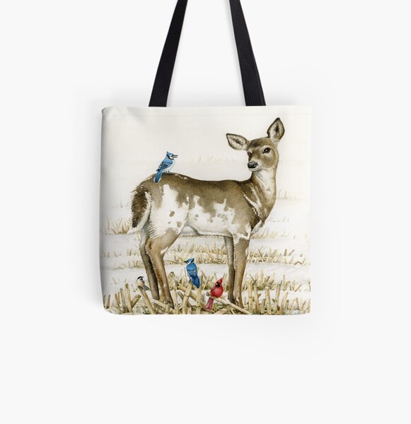 Pi Deer with Blue Jay All Over Print Tote Bag