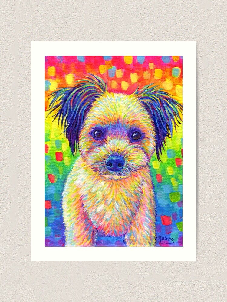 Alternate view of Colorful Pet Portrait Churro the Cute Rainbow Dog Art Print