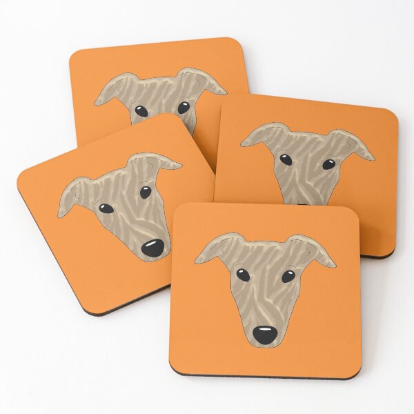 Item preview, Brindle greyhound on orange background designed and sold by houndpixnz.