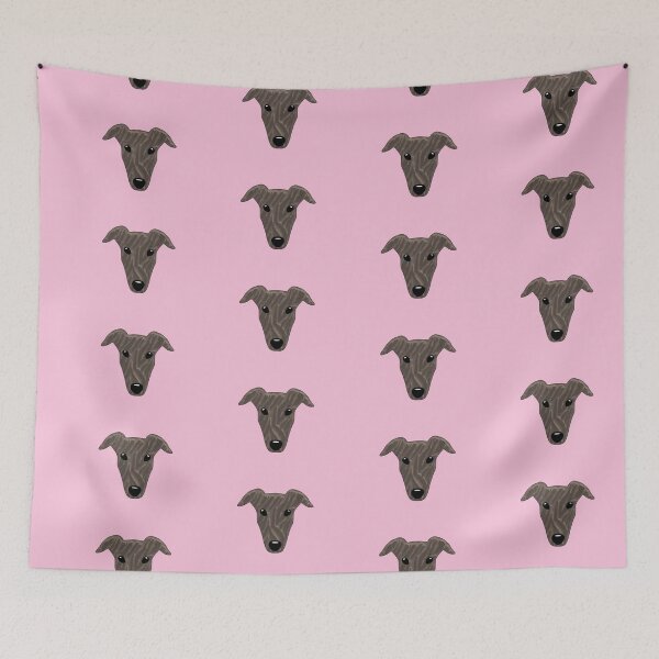 Item preview, Dark brindle greyhound on pink background designed and sold by houndpixnz.