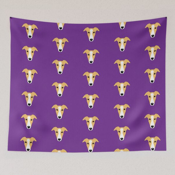 Item preview, Red fawn greyhound with blaze on purple background designed and sold by houndpixnz.