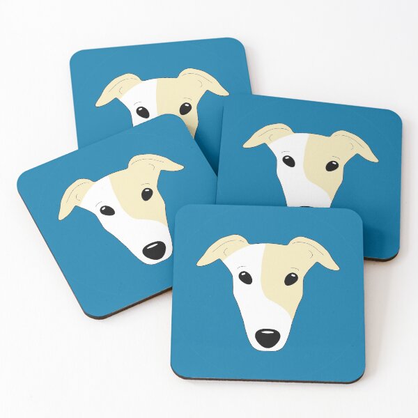 Item preview, Fawn greyhound with white mask on blue background designed and sold by houndpixnz.